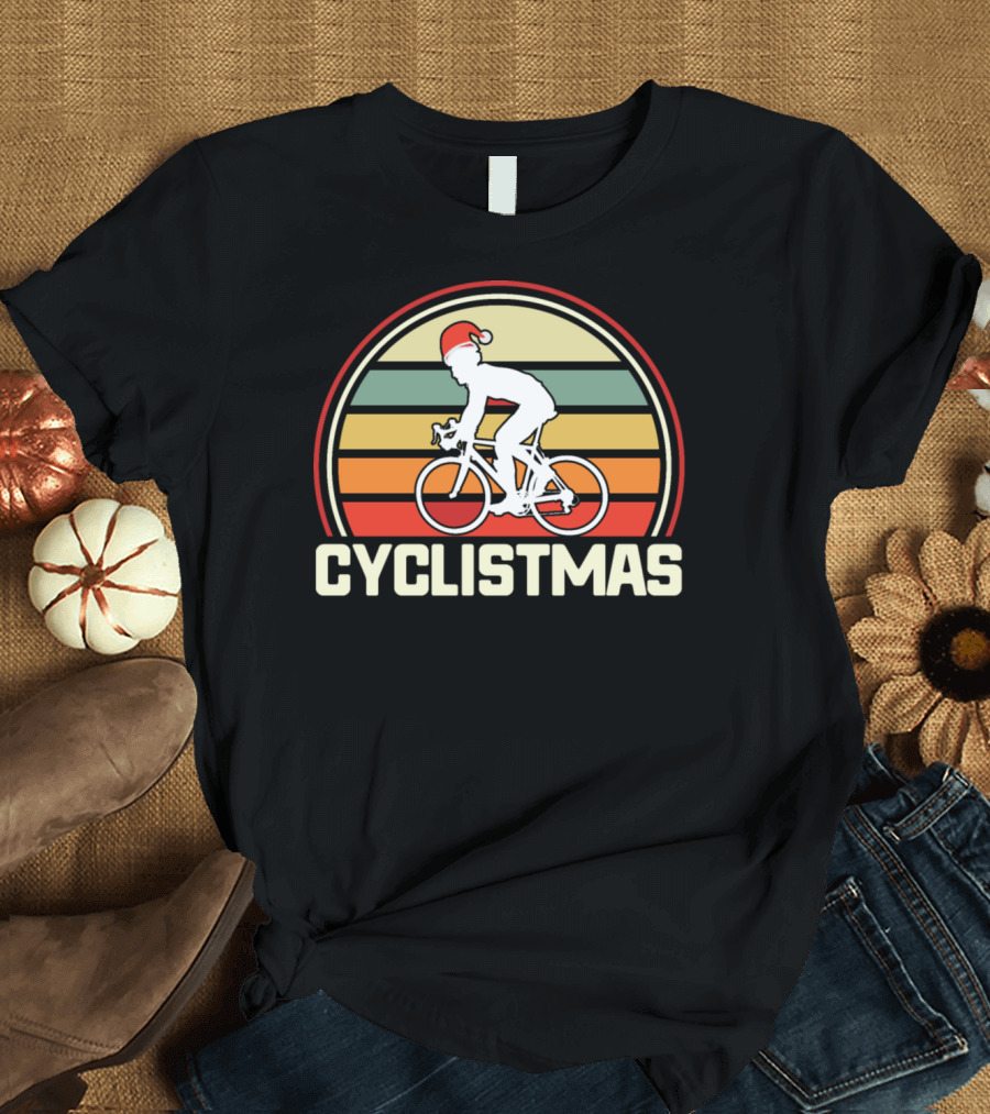 Retro Vintage Christmas Cyclist Bicycle Cyclistmas T-Shirt