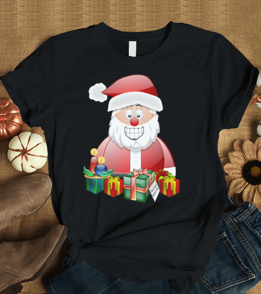 Santa Smiling with Candles and Do Not Open Until Xmas Tag T-Shirt