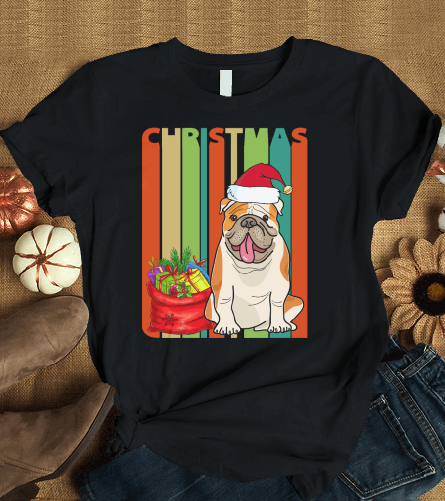Christmas Santa Bulldog with Gifts T-Shirt