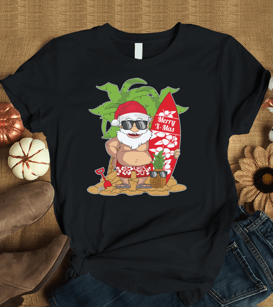 Santa Merry X-Mas Hawaiian Surfing Christmas In July T-Shirt