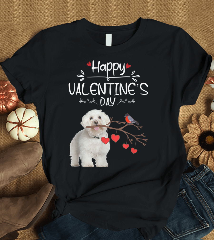 Happy Valentine's Day Dog with Hearts and Branch T-Shirt