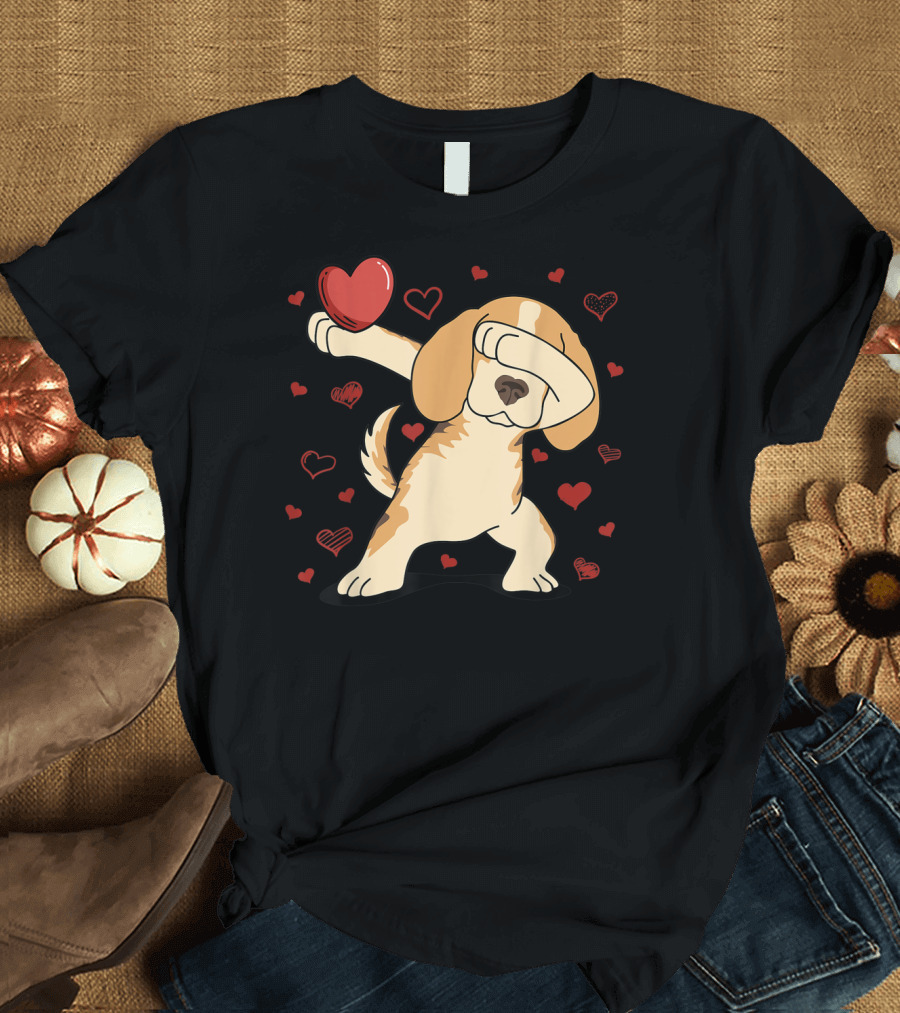 Dabbing Dog with Heart Surrounded by Hearts for Valentine's Day T-Shirt