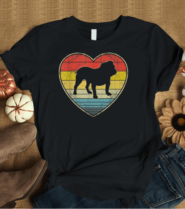 T-Shirt: English Bulldog Heart Retro Dog Lover Stripes T-Shirt English Bulldog Heart Retro Dog Lover Stripes T-Shirt