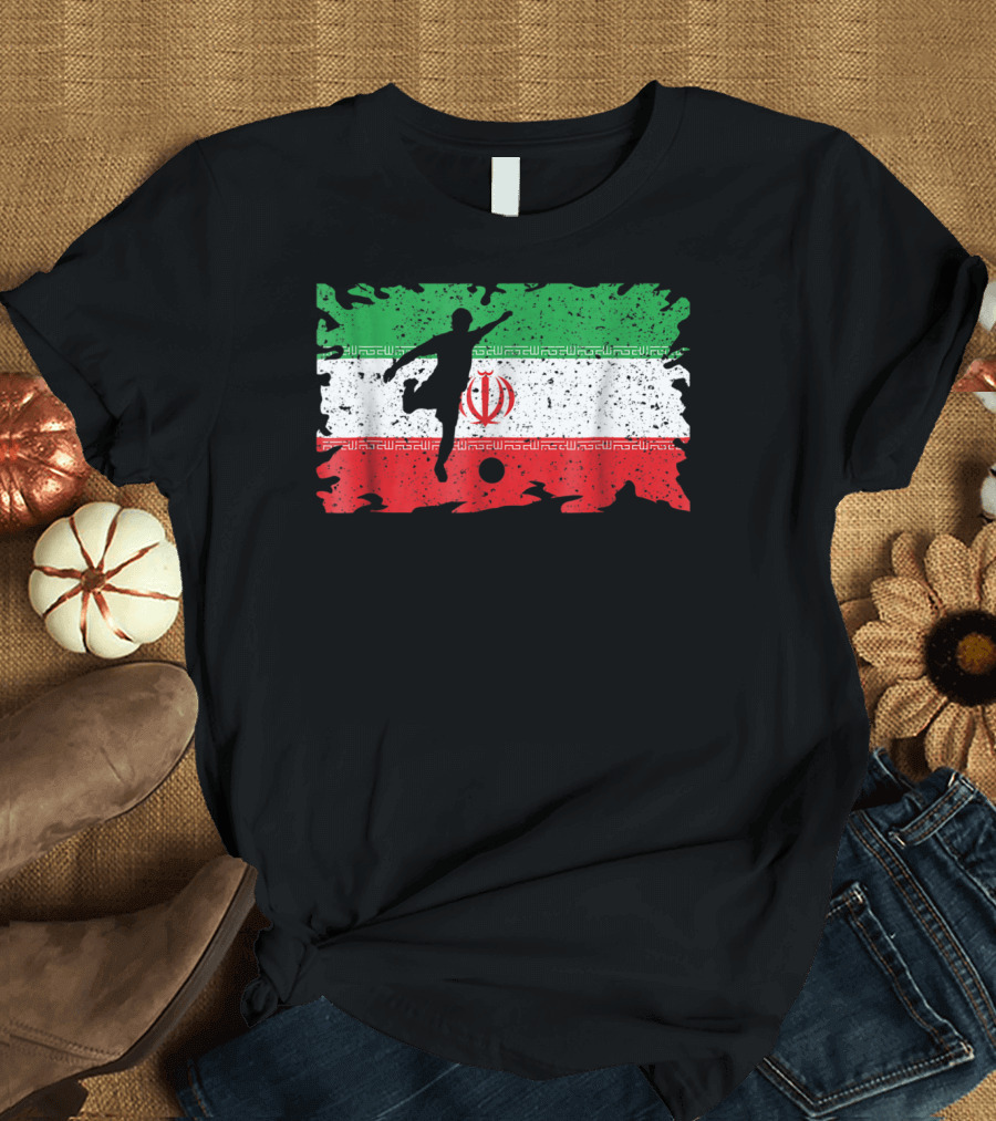 Iran Soccer Player Silhouette with Flag Background T-Shirt