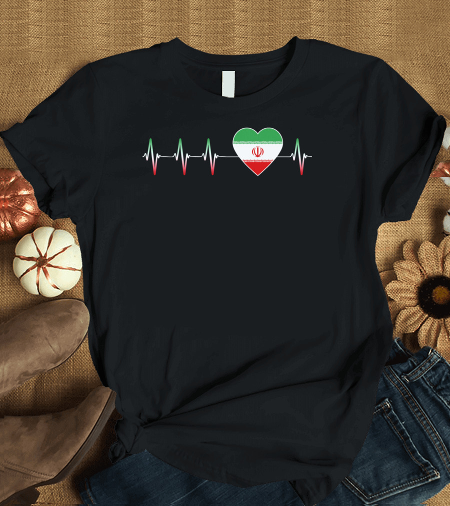 Heartbeat Iran Flag Love Iranian Heart Pulsation T-Shirt