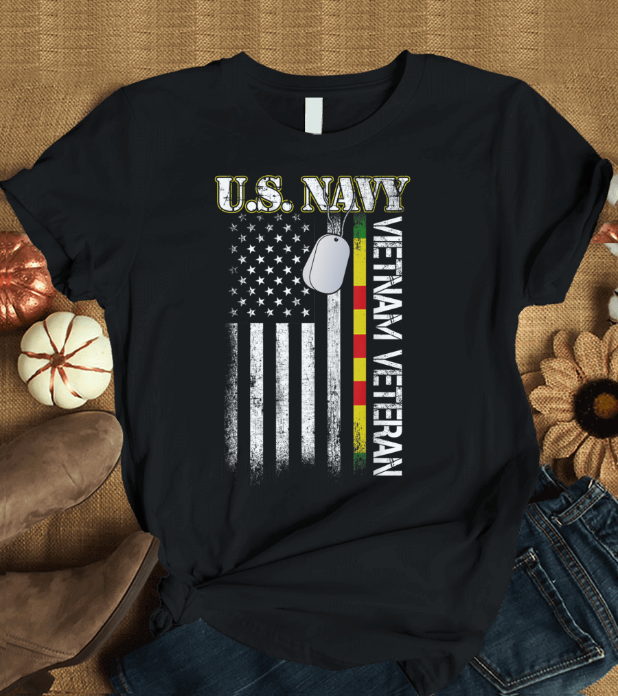 U.S. Navy Vietnam Veteran American Flag Dog Tags T-Shirt
