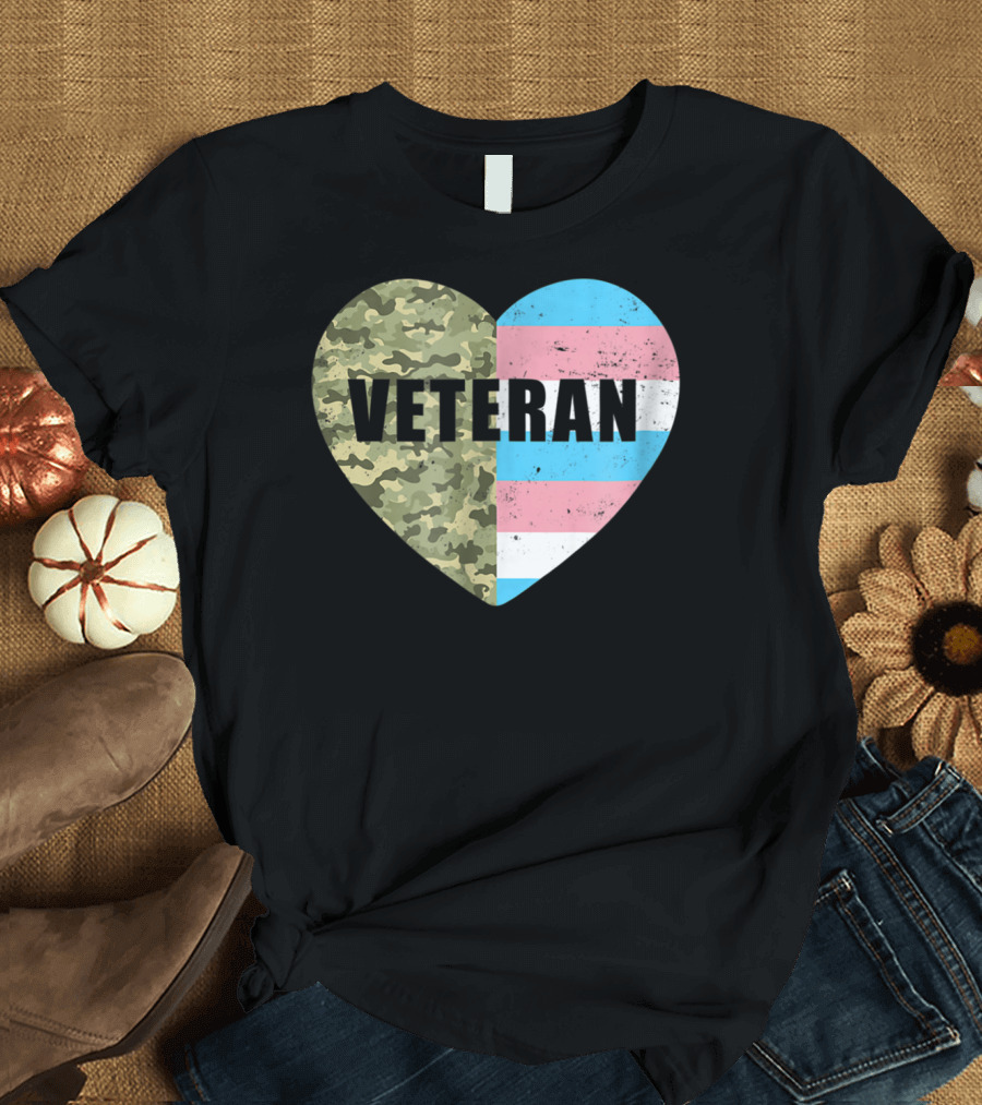 Veteran Camouflage Transgender Pride Heart Flag T-Shirt