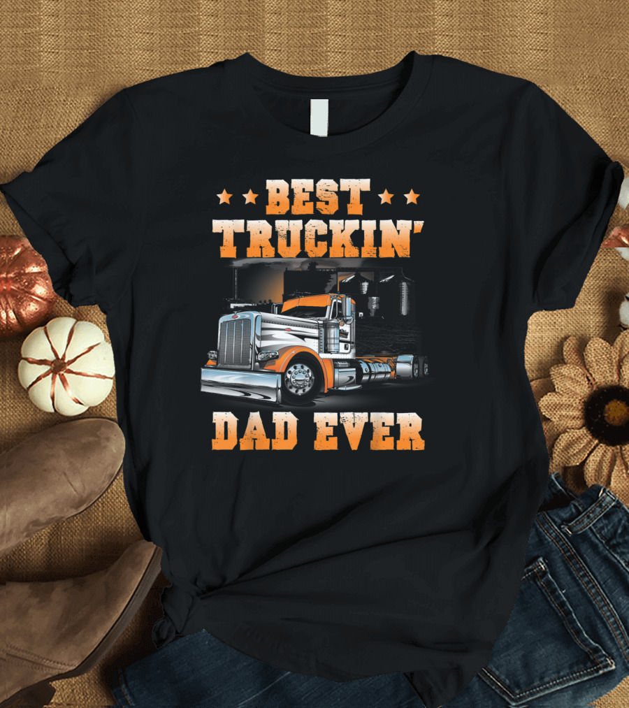 Best Truckin' Dad Ever Truck Graphic USA Flag T-Shirt