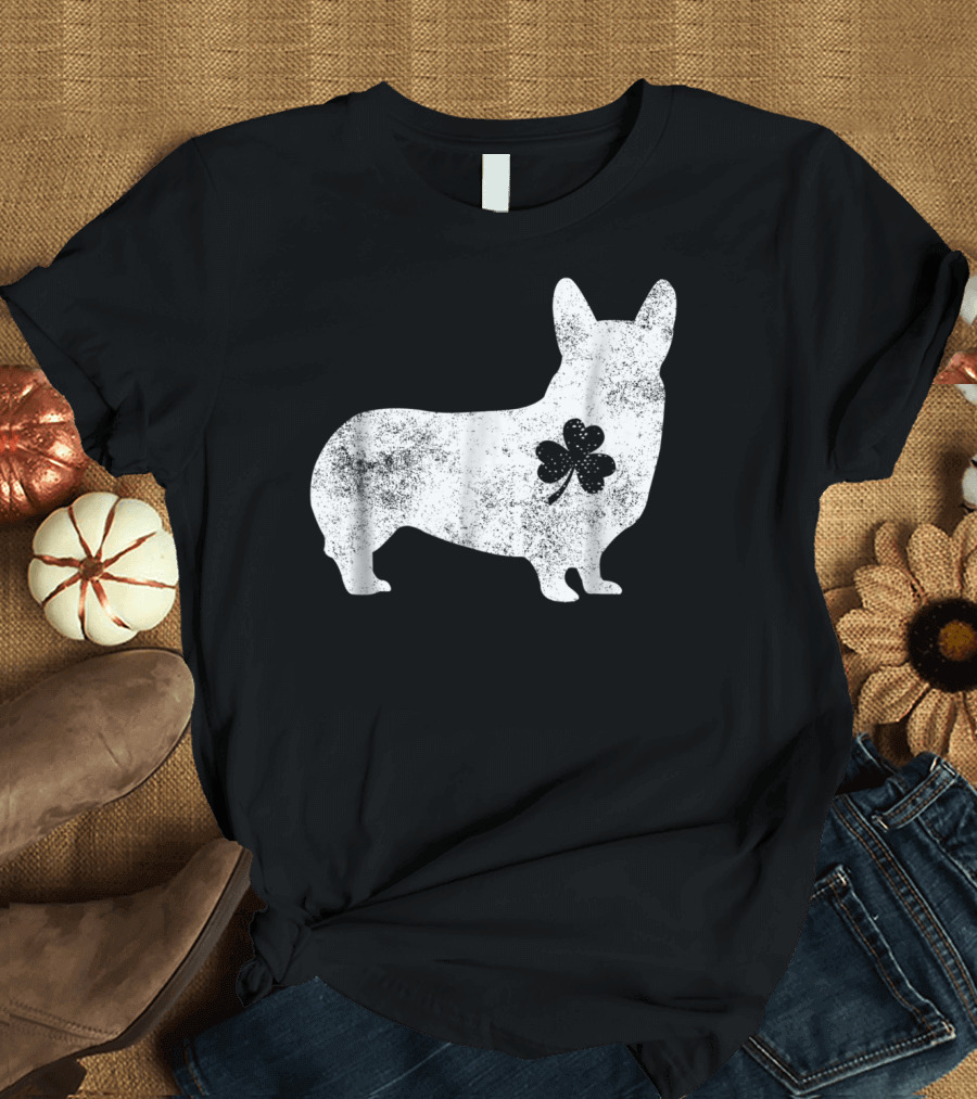 Corgi Clover Silhouette St Patrick's Day Irish T-Shirt
