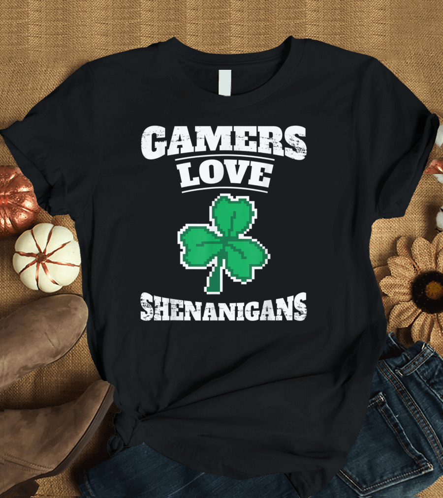 Gamers Love Shenanigans Pixel Shamrock T-Shirt