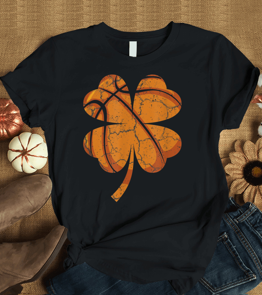 Basketball Shamrock Four Leaf Clover Grunge Orange T-Shirt