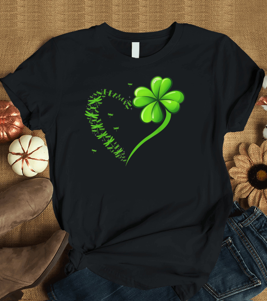Dragonfly Heart Four-Leaf Clover Irish St Patrick's Day T-Shirt