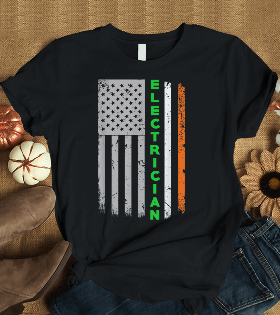 Electrician Irish American Flag St Patrick's Day T-Shirt