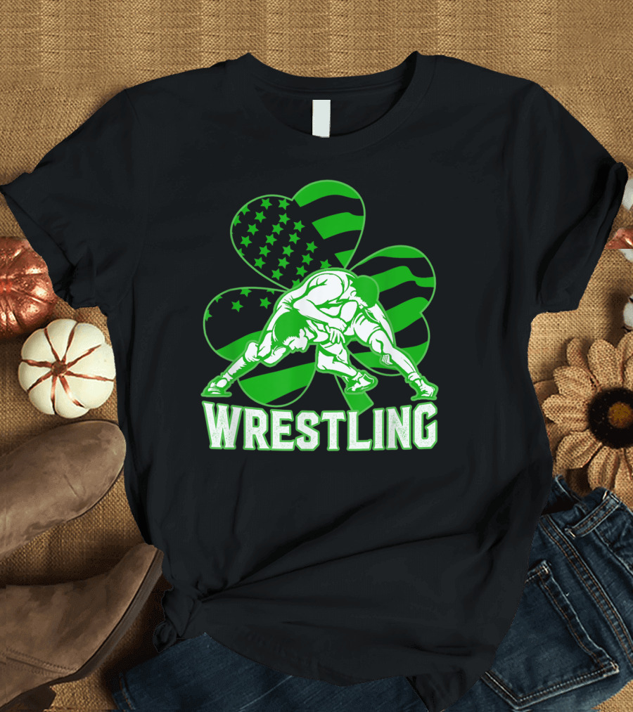 Wrestling Irish American Flag Shamrock T-Shirt