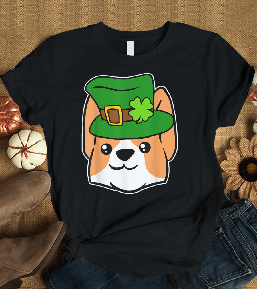 Leprechaun Corgi Funny St Patrick's Day Hat Shamrock T-Shirt