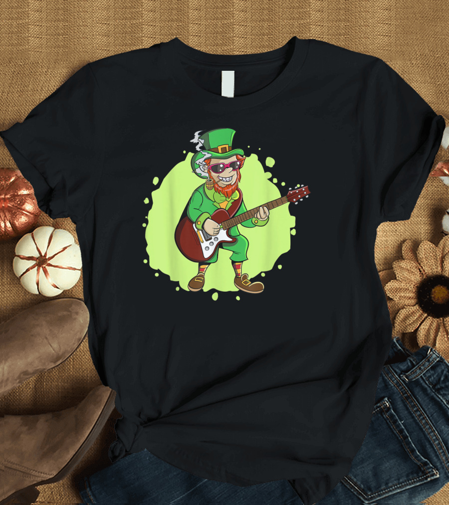 St Patricks Irish Leprechaun Playing Electric Guitar T-Shirt