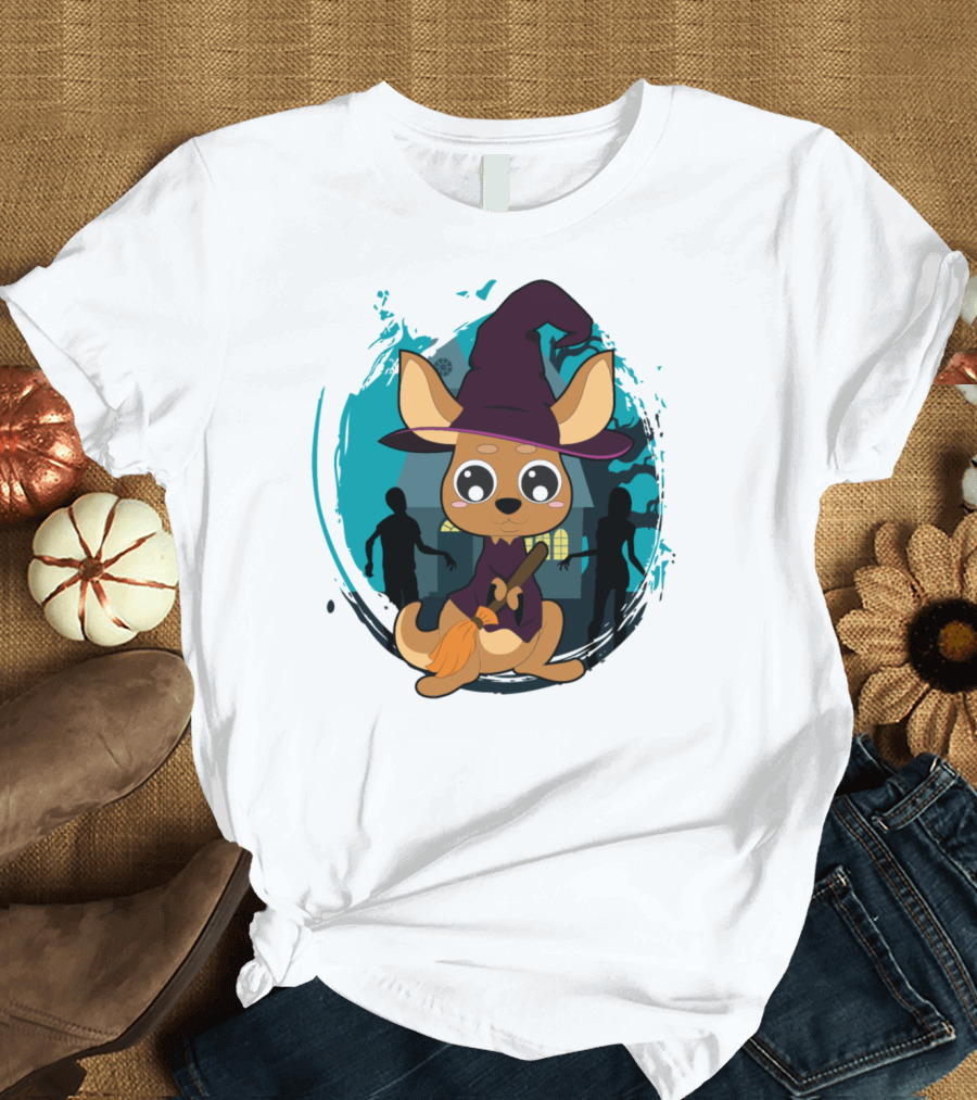 Kangaroo Witch Halloween Animals Spooky Night T-Shirt