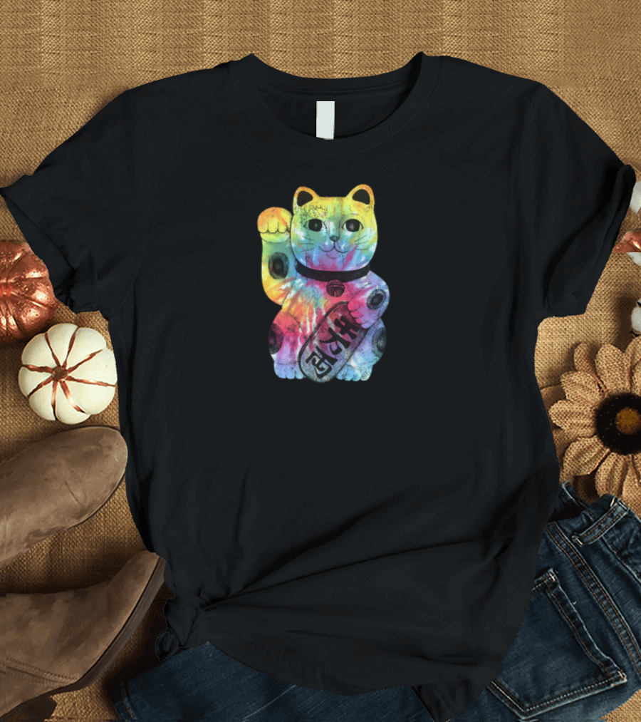 Maneki Neko Rainbow Trippy Hippie Psychedelic Tie Dye T-Shirt