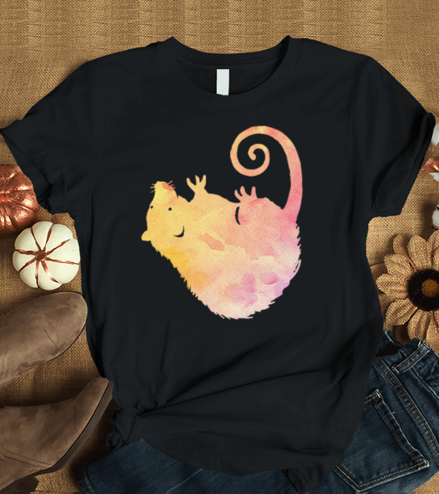Opossum Watercolor Painting Spiral Tail Pastel Colors T-Shirt