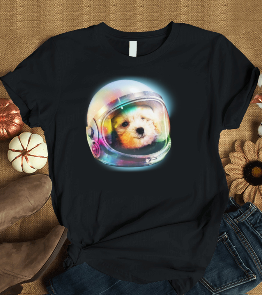 Poodle Puppy Astronaut Rainbow Galaxy Helmet T-Shirt