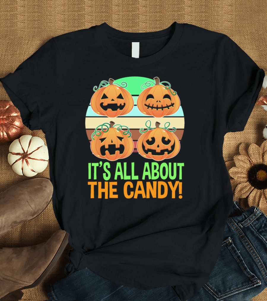 Retro It's All About The Candy Halloween Pumpkins T-Shirt