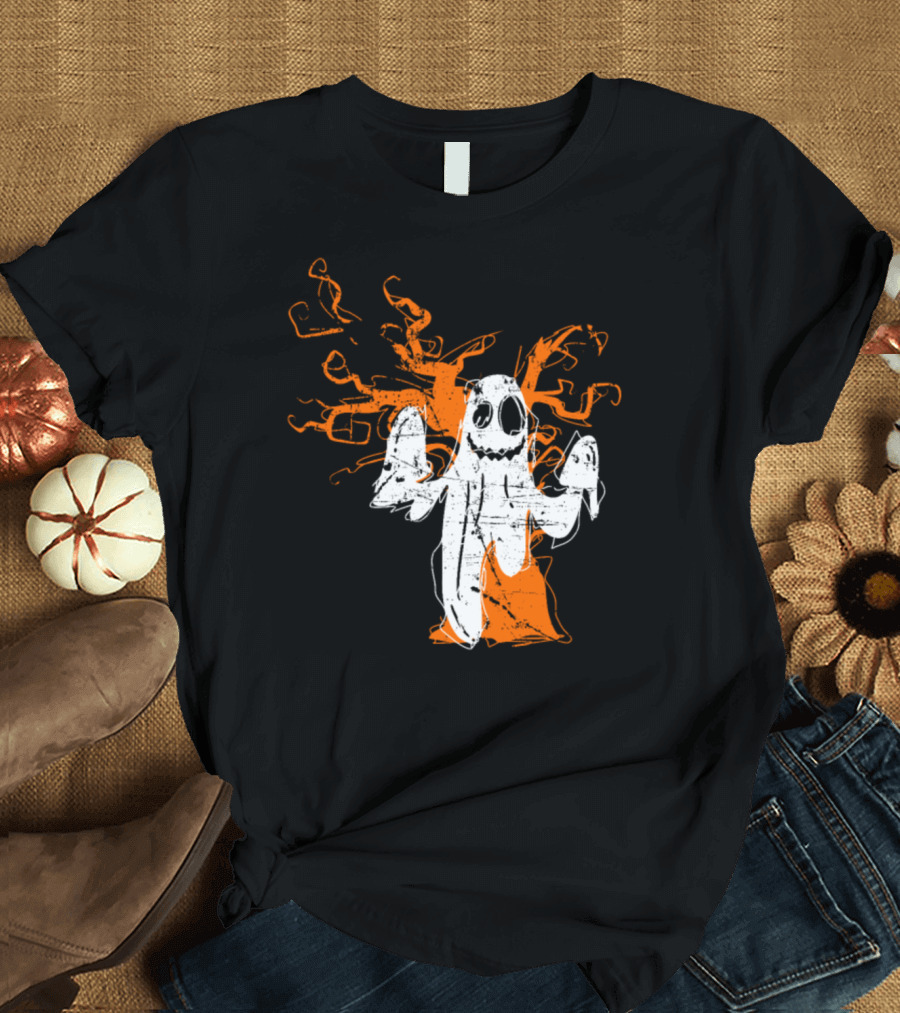 Scary Halloween Ghost with Creepy Tree Background T-Shirt