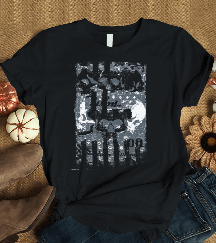 Skull Chaos with American Flag and Faded Stars T-Shirt