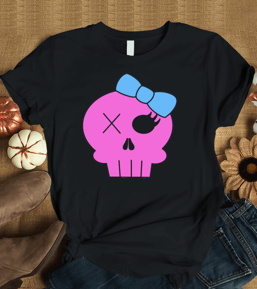 Pink Skull with Blue Bow T-Shirt