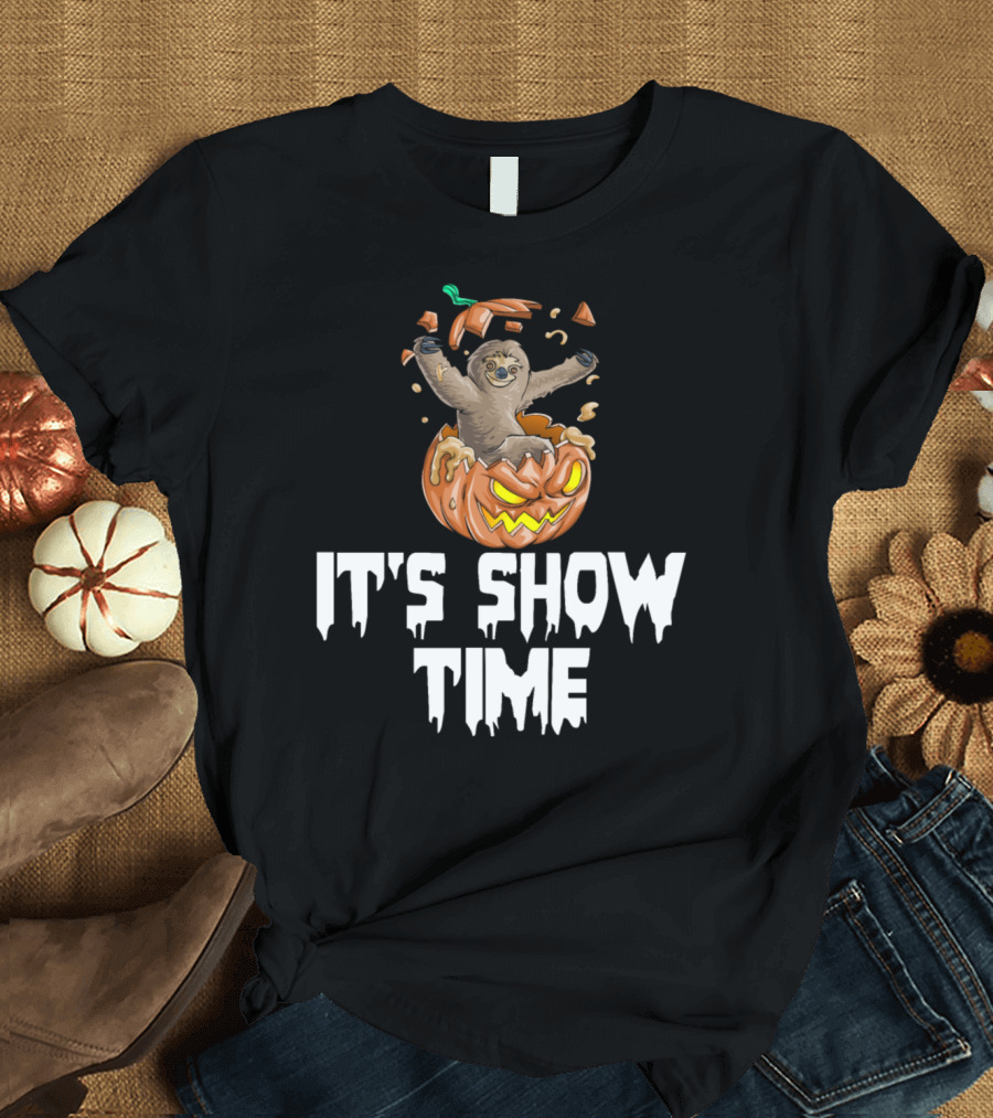 It's Show Time Sloth Emerging from Glowing Pumpkin T-Shirt