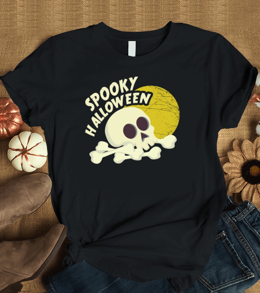 Spooky Halloween Skull with Full Moon T-Shirt