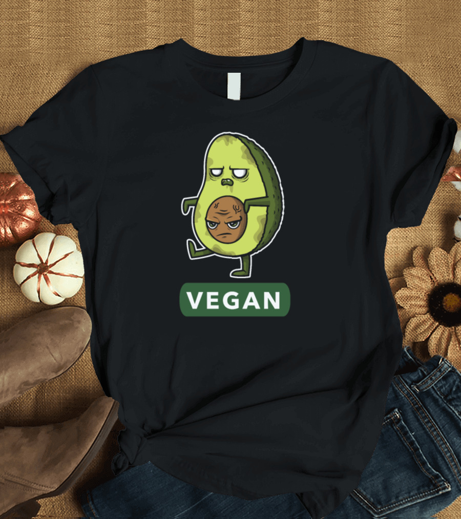 VEGAN HALLOWEEN Avocado Character with Grumpy Face T-Shirt