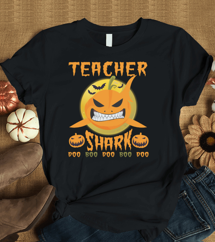 Teacher Halloween Shark Doo Boo Pumpkin Bats T-Shirt