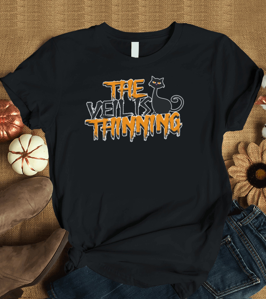 The Veil Is Thinning Halloween Black Cat T-Shirt