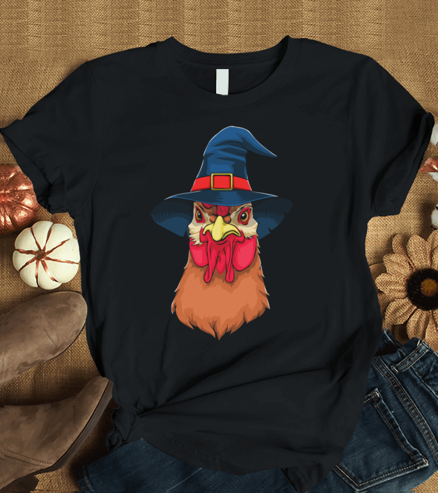 Witch Chicken Funny Halloween Horror Scary Hat Chicken T-Shirt