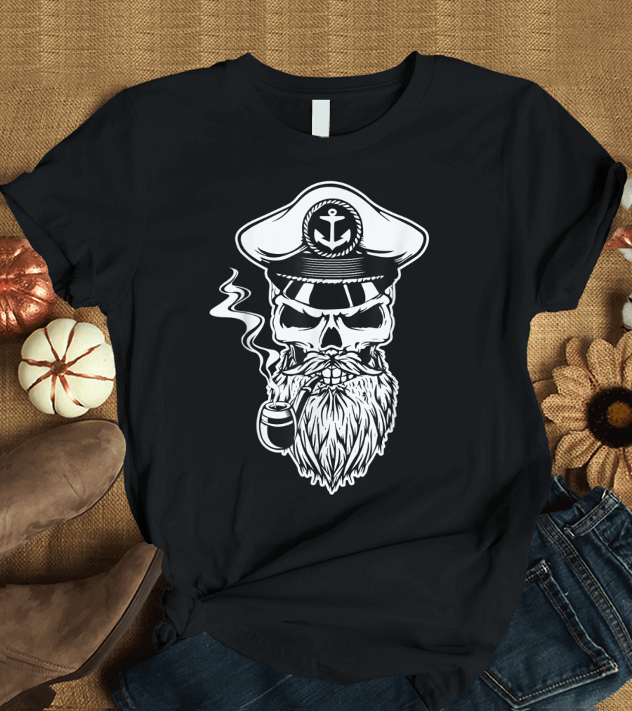 Captain Anchor Skull Beard Smoking Navigator T-Shirt