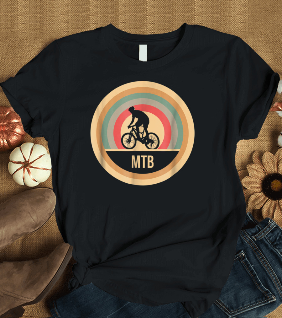 Retro Vintage MTB Mountain Bikers Silhouette Circular T-Shirt