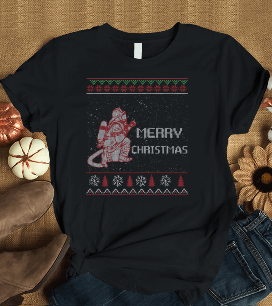 Merry Christmas Firefighter Festive Ugly Christmas T-Shirt