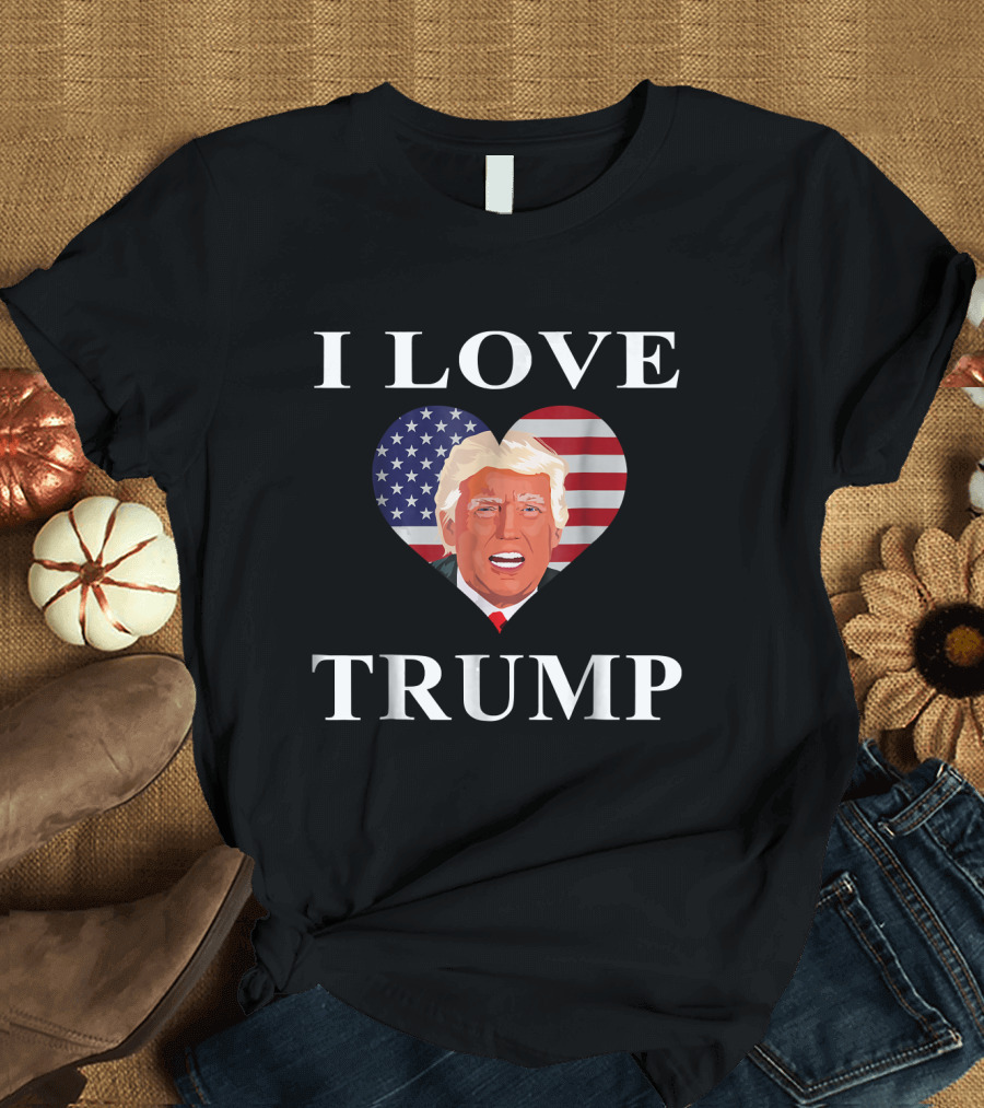 I Love Trump Heart American Flag T-Shirt