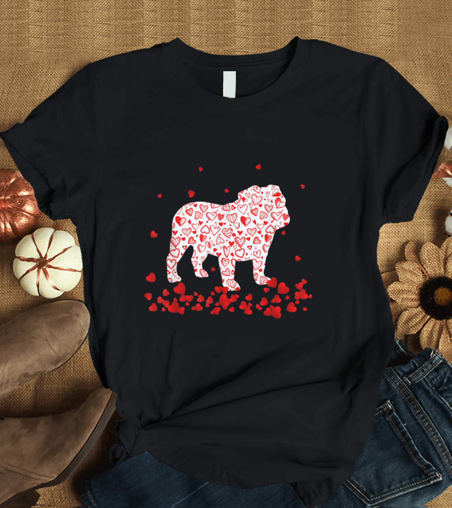 Valentines Day Heart Pattern English Bulldog T-Shirt