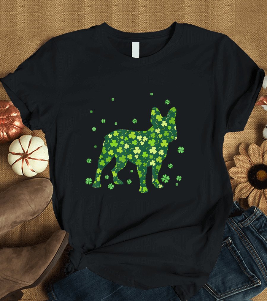 Irish English Bulldog Green Shamrocks T-Shirt