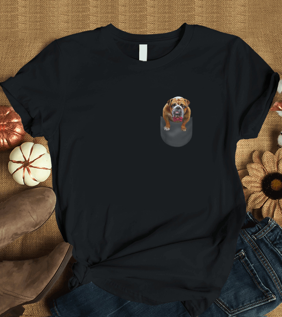 Professor English Bulldog Sitting with Red Bow Tie T-Shirt