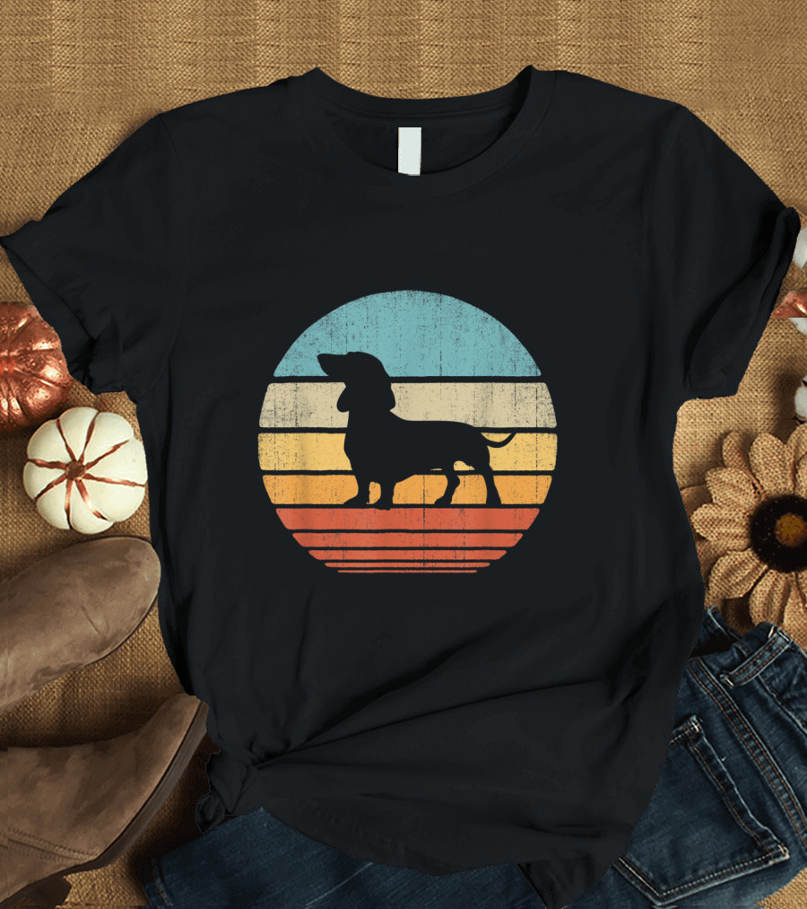 Dachshund Vintage 60s 70s Retro Sunset Stripes T-Shirt