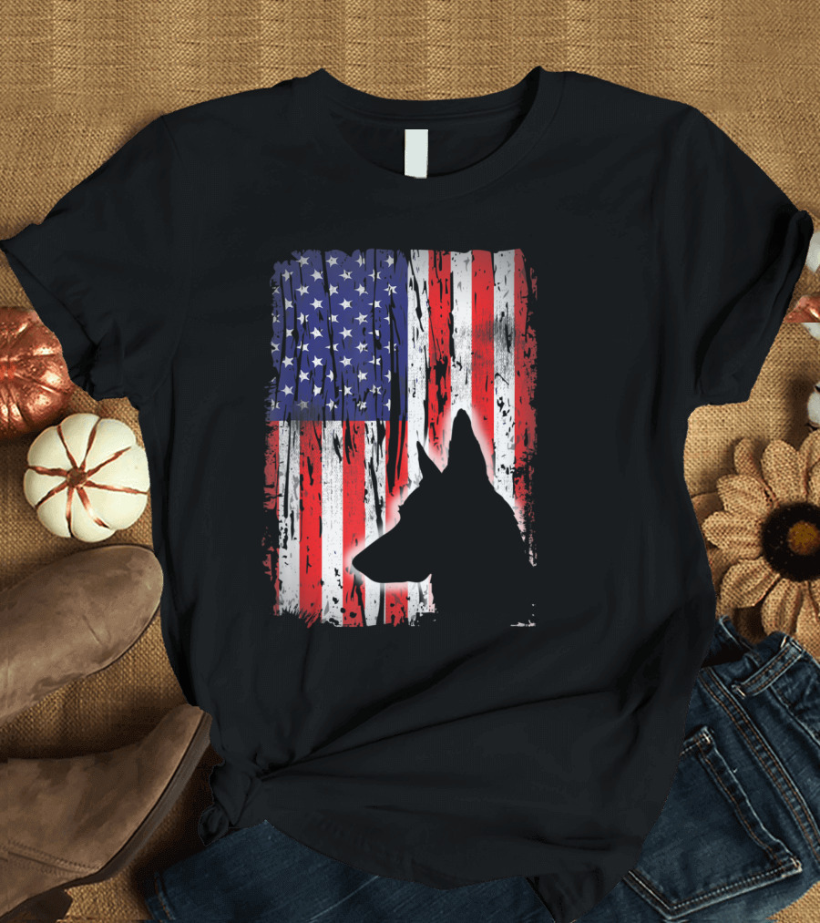 Belgian Malinois USA Patriotic American Flag T-Shirt