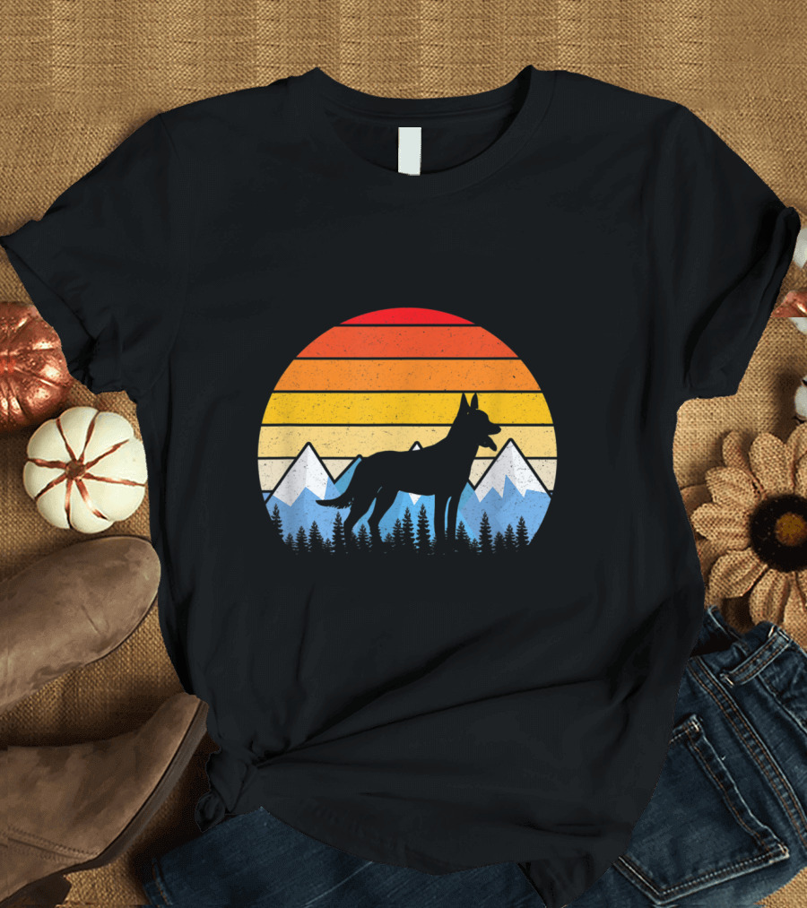 Vintage Belgian Malinois Sunset Mountain T-Shirt
