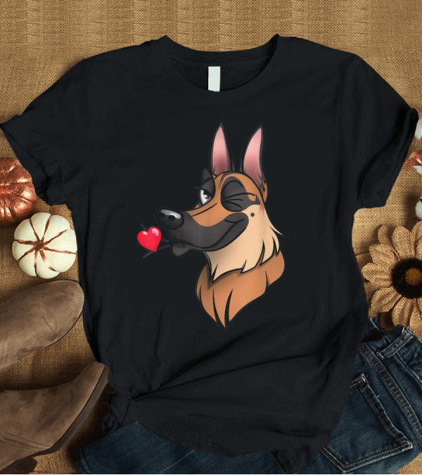 T-Shirt: Flirty German Shepherd Wink With Heart T-Shirt Flirty German Shepherd Wink With Heart T-Shirt