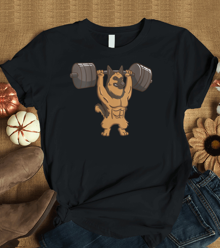 German Shepherd Lifting Weights Strong Dog Powerlifting T-Shirt
