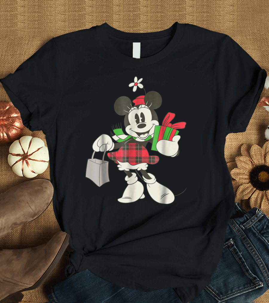 Disney Vintage Minnie Mouse Holiday Plaid Gift T-Shirt