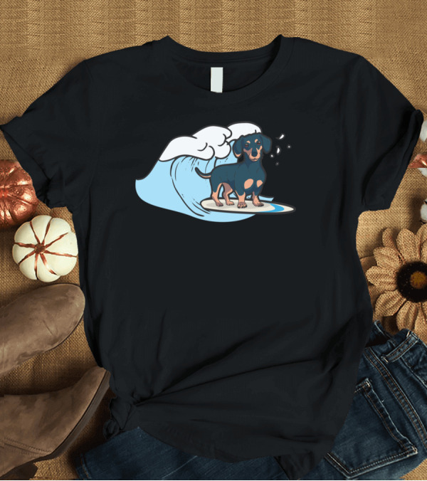 T-Shirt: Surfing Dachshund Wiener Dog Riding Waves Cute Funny T-Shirt Surfing Dachshund Wiener Dog Riding Waves Cute Funny T-Shirt