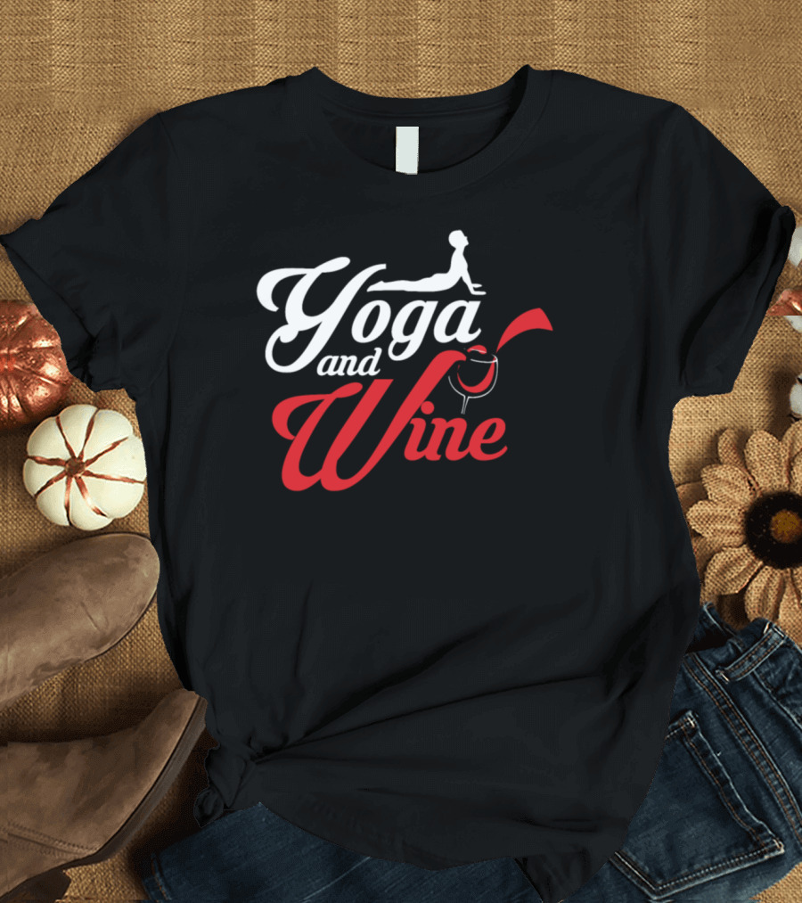 Yoga and Wine Silhouette with Glass T-Shirt