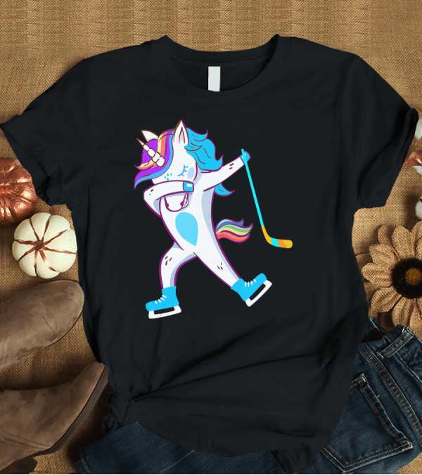 T-Shirt: Hockey Dabbing Unicorn with Rainbow Mane and Skates T-Shirt Hockey Dabbing Unicorn with Rainbow Mane and Skates T-Shirt